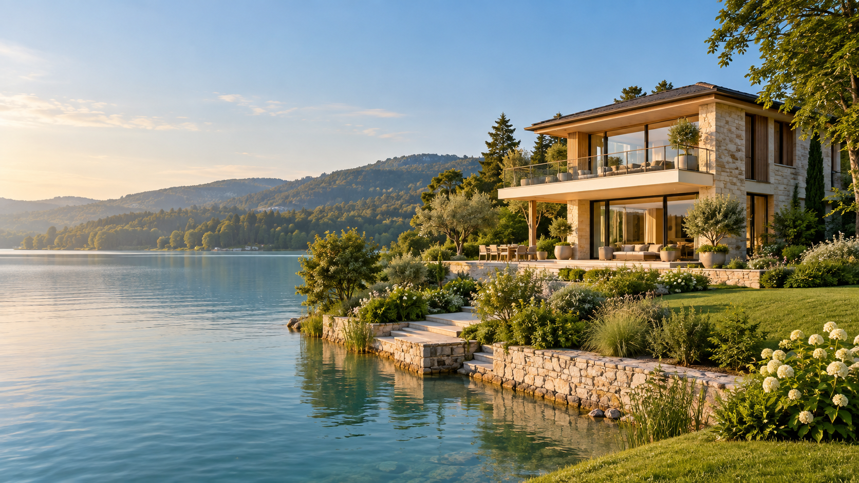 Elegante Villa mit Garten unmittelbar an einem ruhigen See